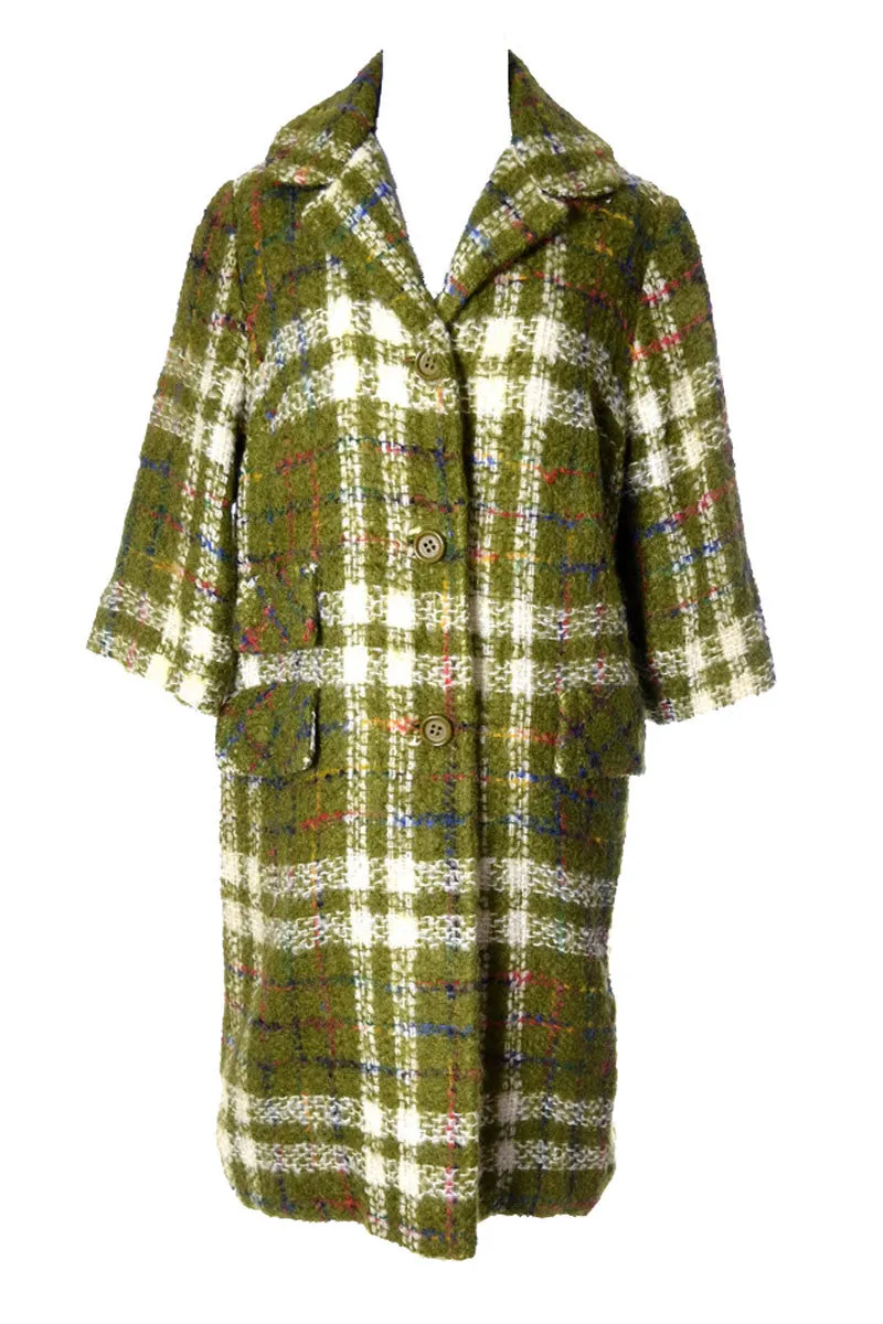 1950's Sandra Sage Vintage Coat Green Plaid Wool