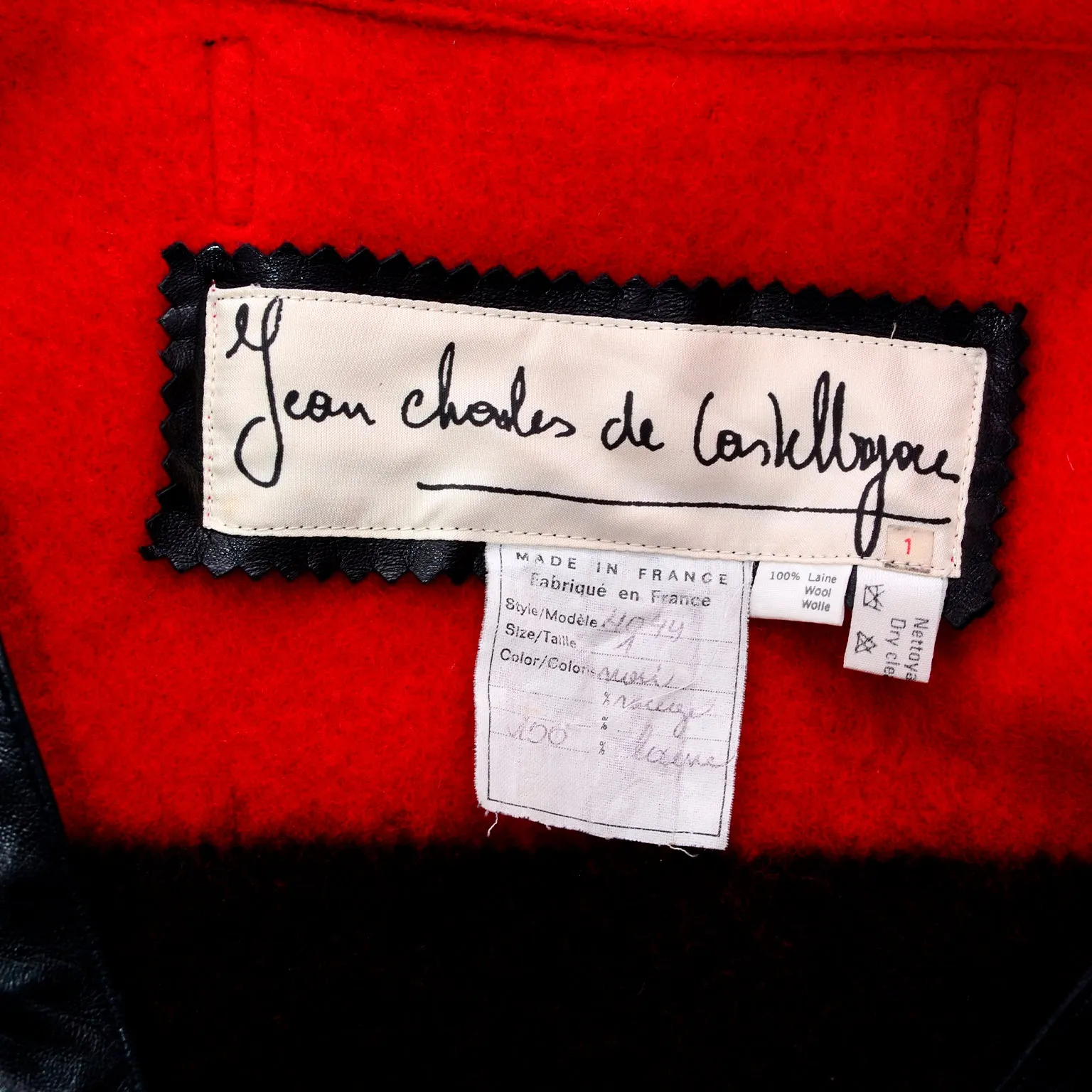 1980's Jean Charles de Castelbajac Red & Black Wool Blanket Coat w/ Leather Trim