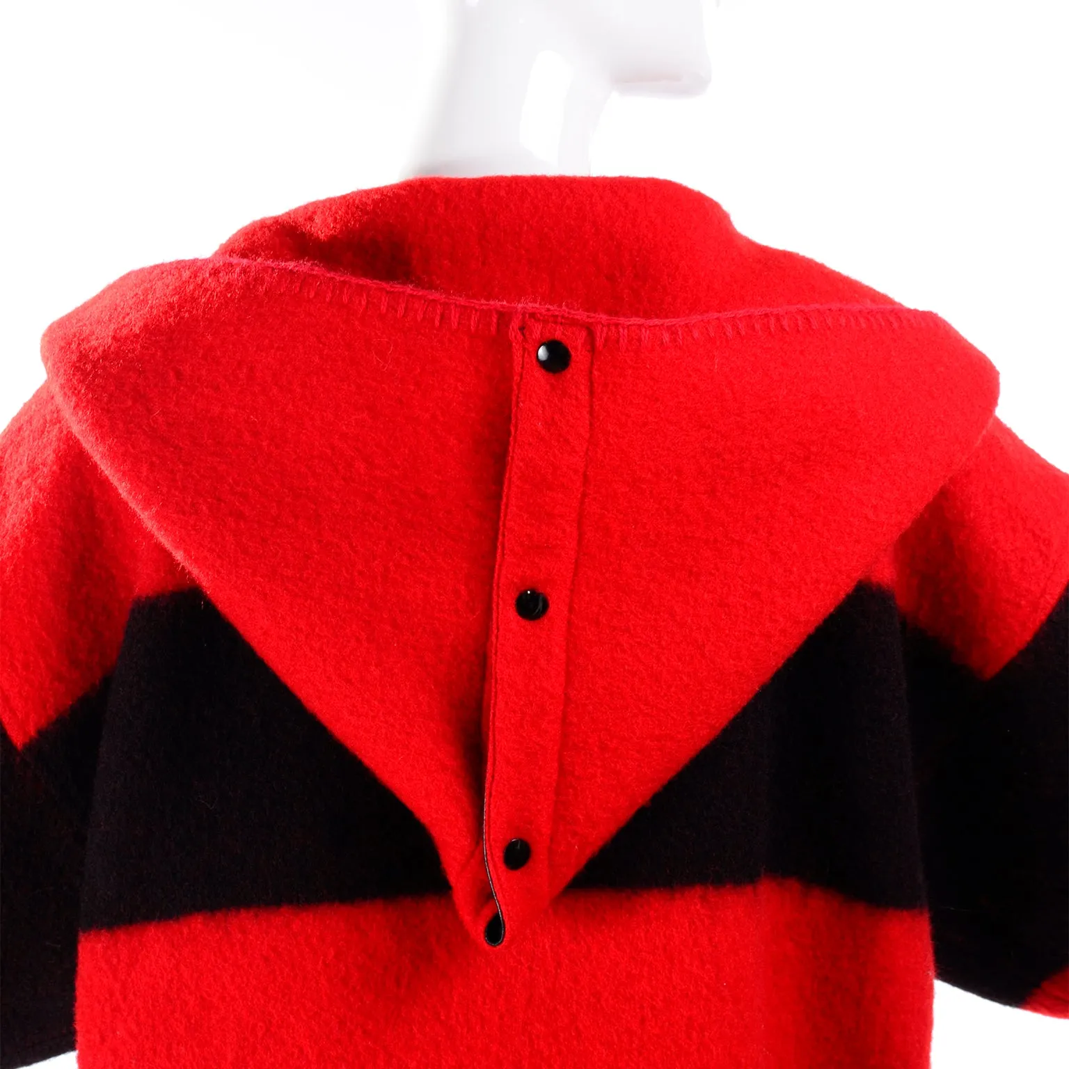 1980's Jean Charles de Castelbajac Red & Black Wool Blanket Coat w/ Leather Trim