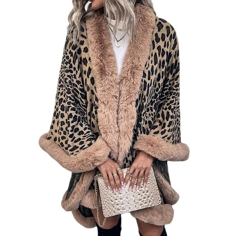 2022 Winter Thick Warm Poncho Fur Collar Cape Coat Women Vintage