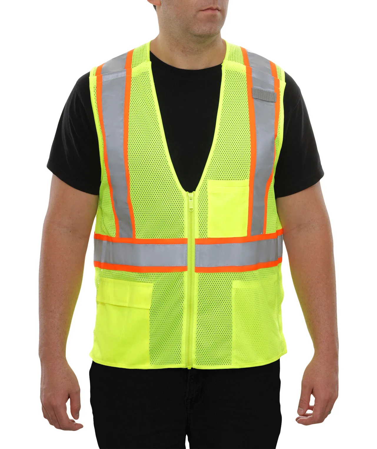 505SXLM Safety Vest: Hi-Vis Vest: 5pt Breakaway: X-Back Zip Lime Mesh: DOT