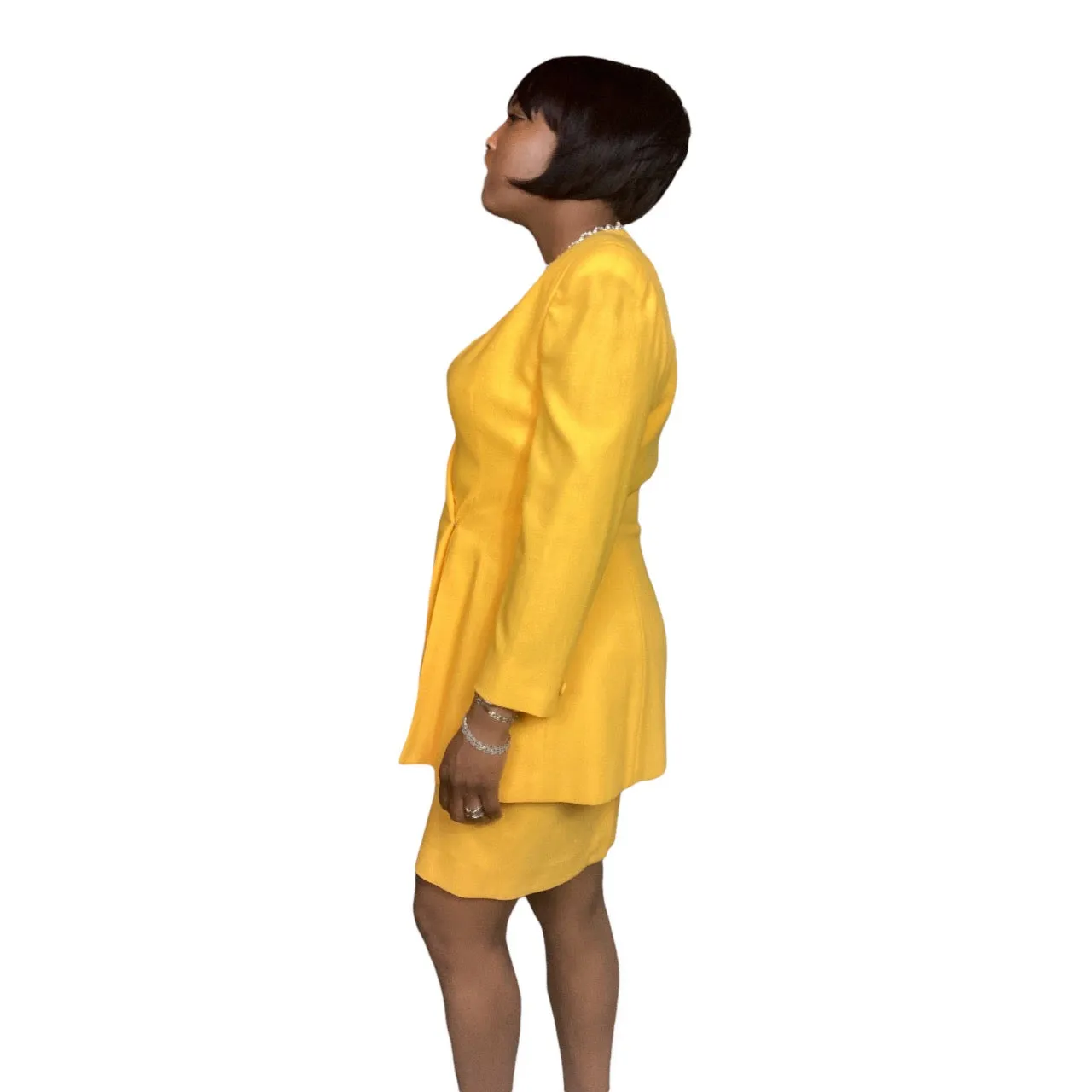 90s Yellow Donna Karan Wool Skirt Suit Size 12