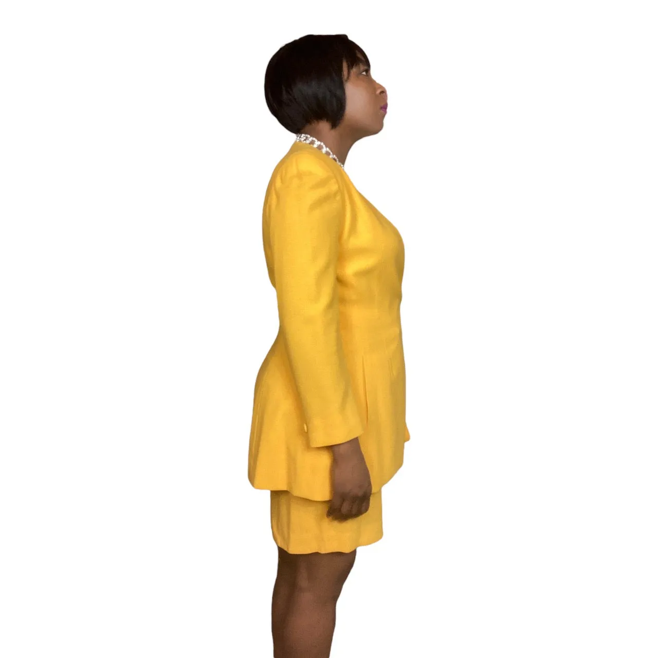 90s Yellow Donna Karan Wool Skirt Suit Size 12