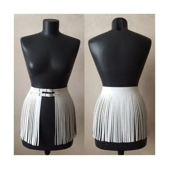 Adult Adjustable Faux Leather Waistband Fringe Tassel Skirt Belt