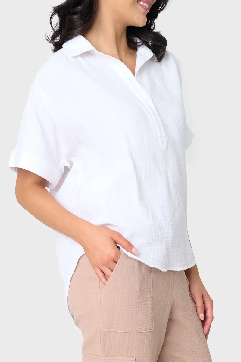 All Day Henley Cotton Gauze Top