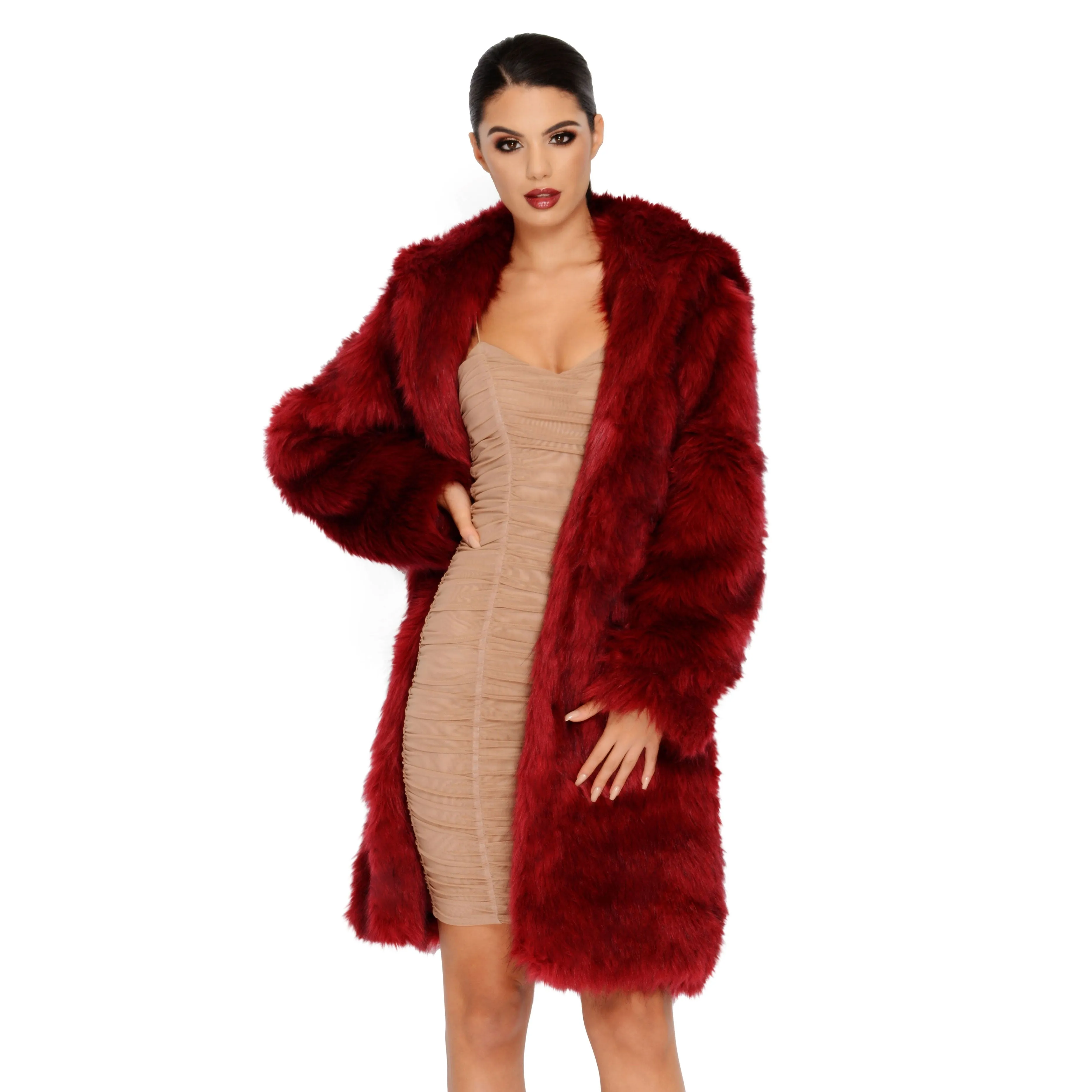 All Good In The Hood Faux Fur Coat in Wine