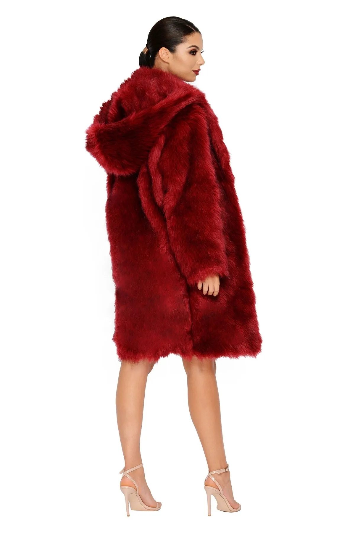 All Good In The Hood Faux Fur Coat in Wine