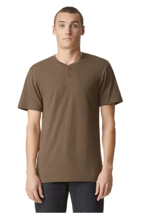 American Apparel Mens CVC Short Sleeve Henley T-Shirt - Heather Army Brown