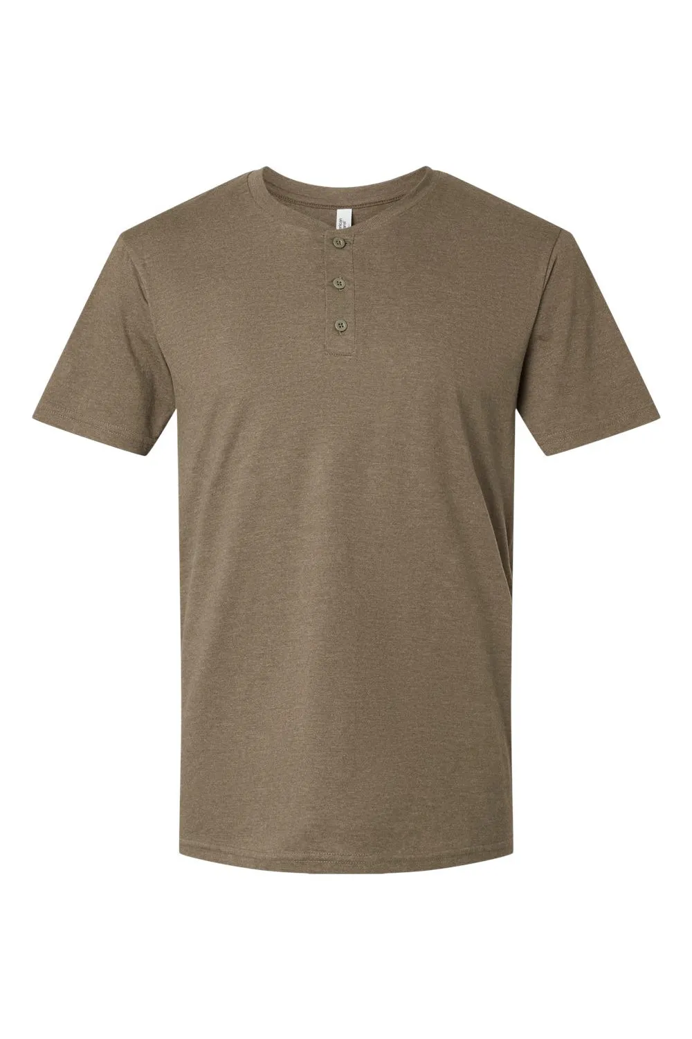 American Apparel Mens CVC Short Sleeve Henley T-Shirt - Heather Army Brown