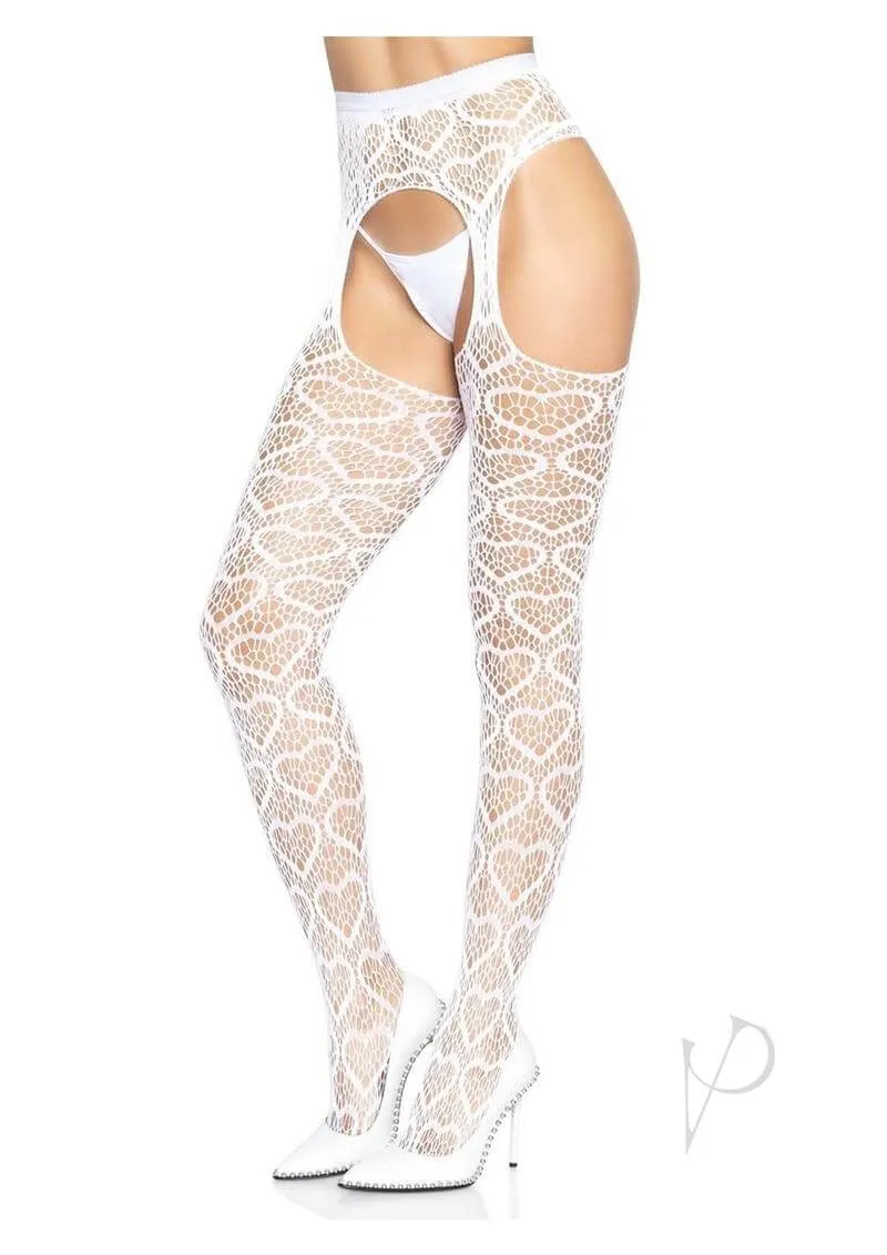 Amore Heart Net Suspender Pantyhose - White