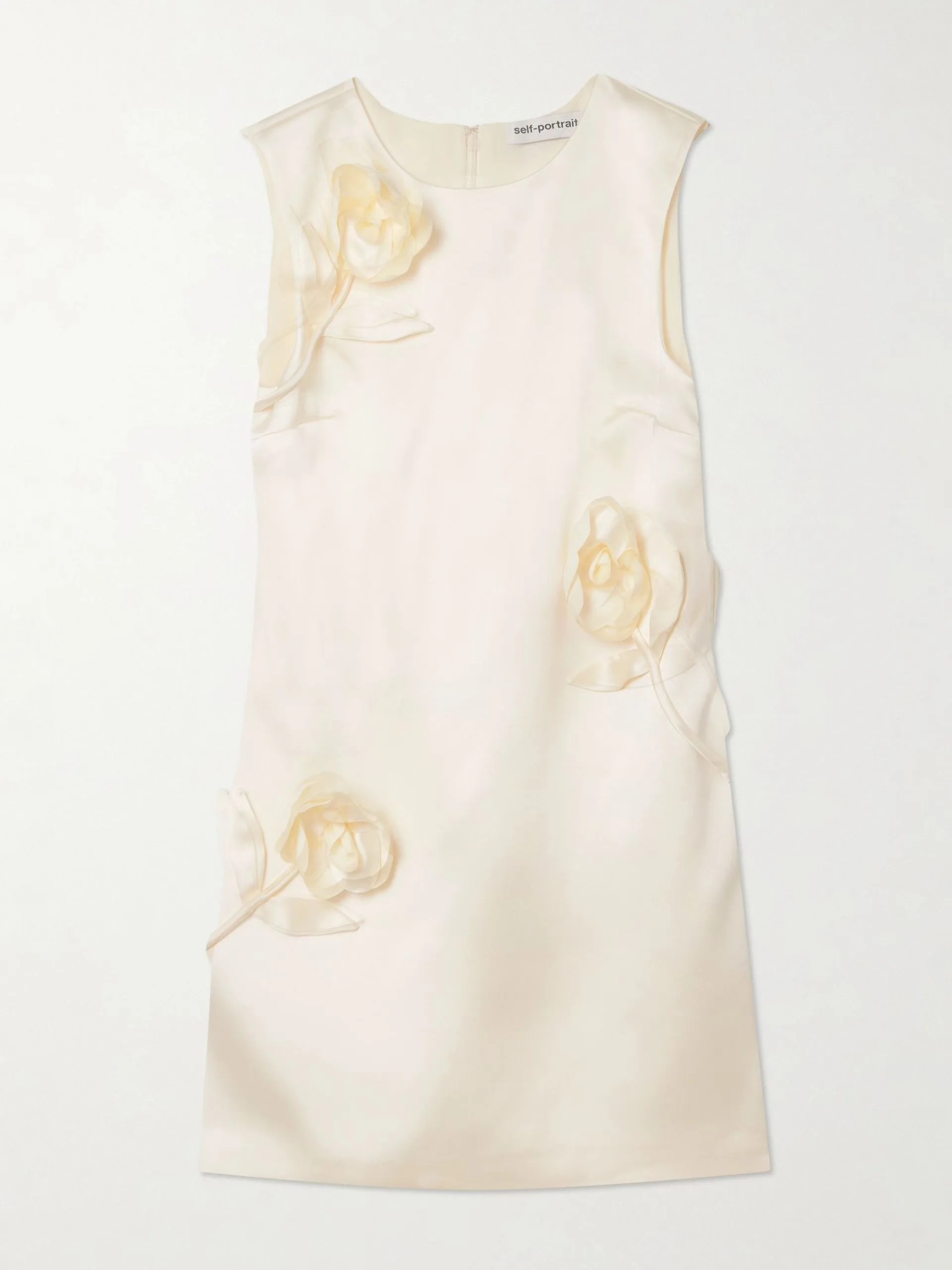 Appliquéd satin mini dress