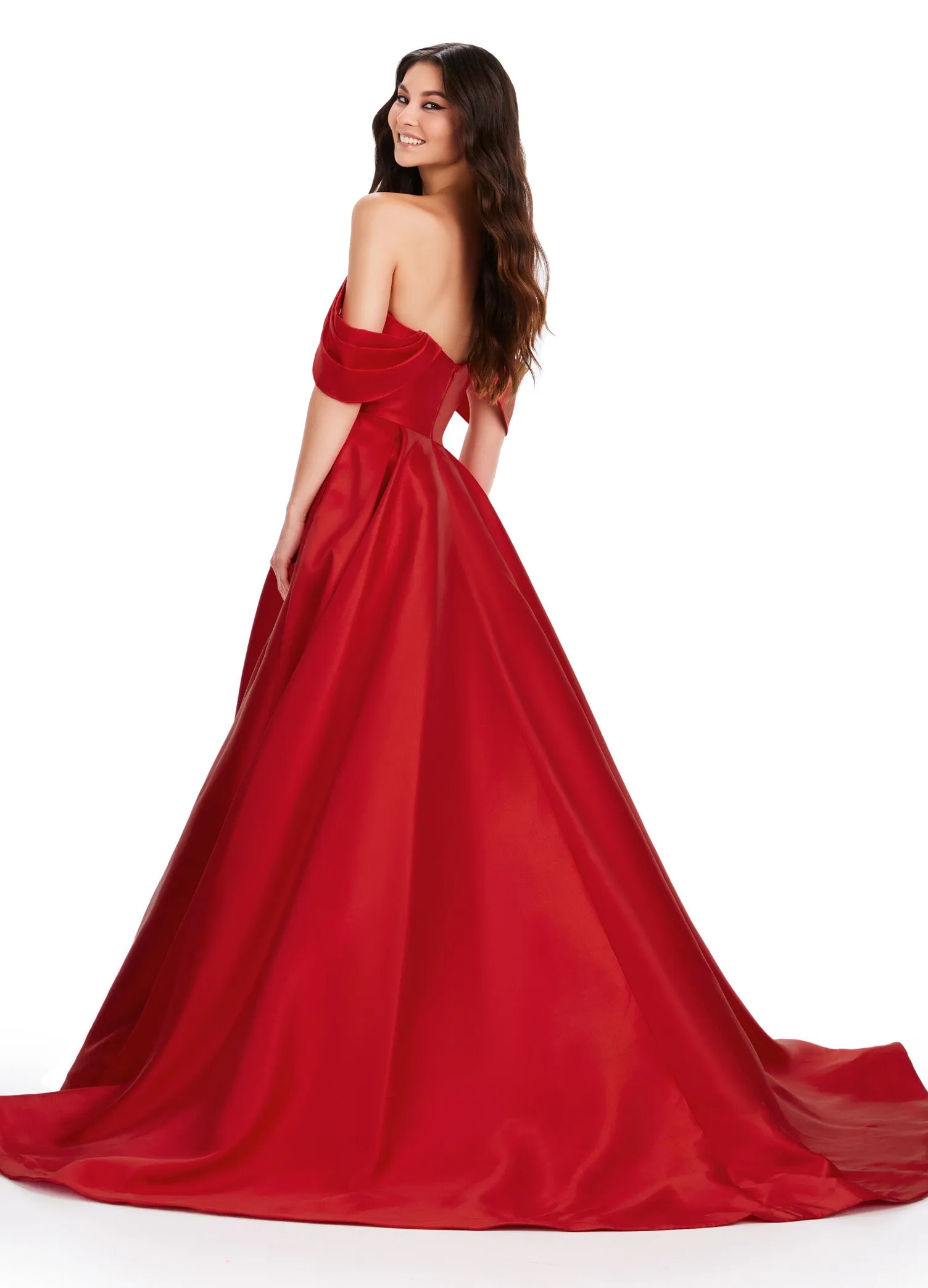 Ashley Lauren 11544 Long off the Shoulder Ballgown Prom Dress Formal Evening Gown Mikado