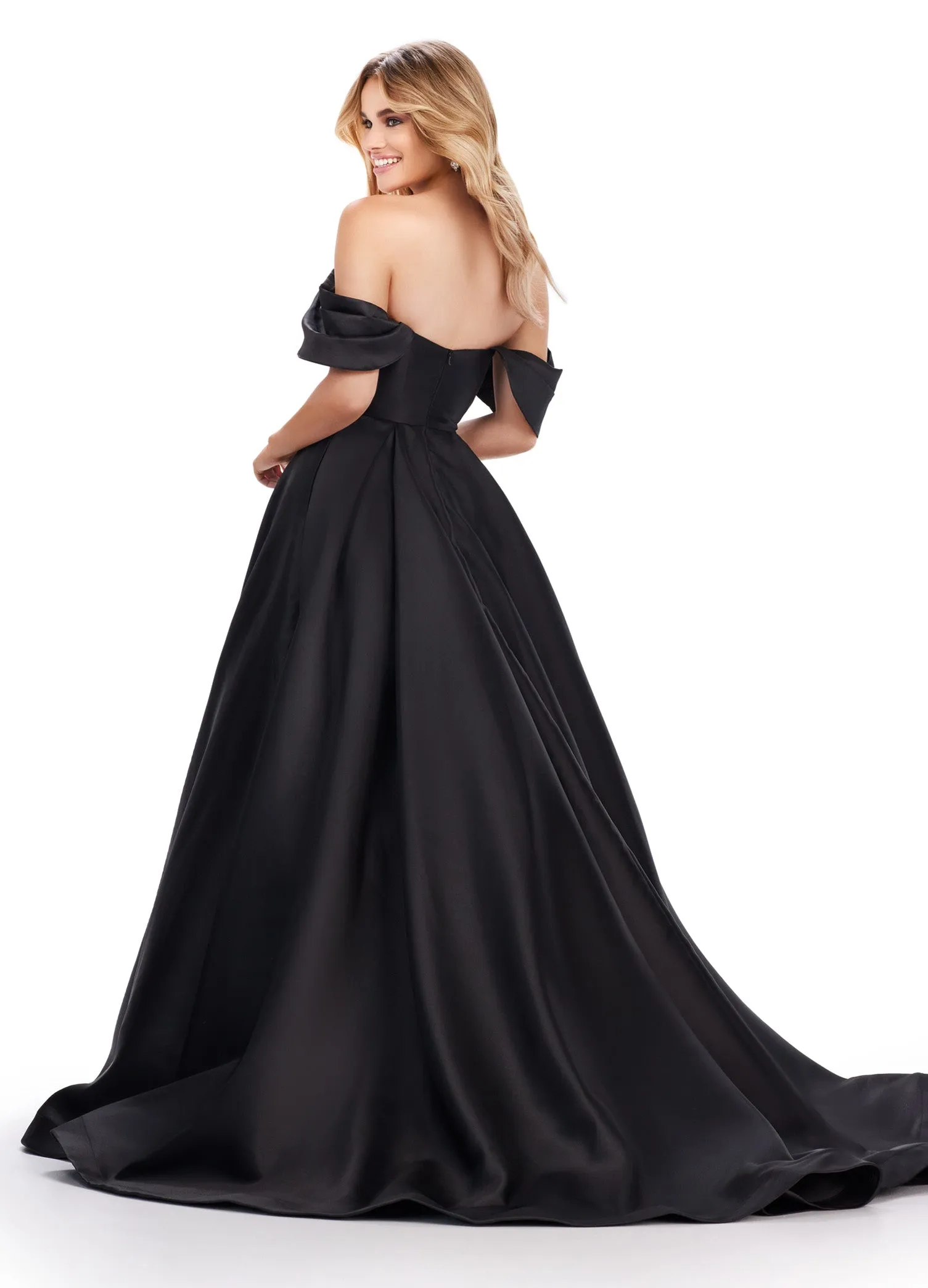 Ashley Lauren 11544 Long off the Shoulder Ballgown Prom Dress Formal Evening Gown Mikado