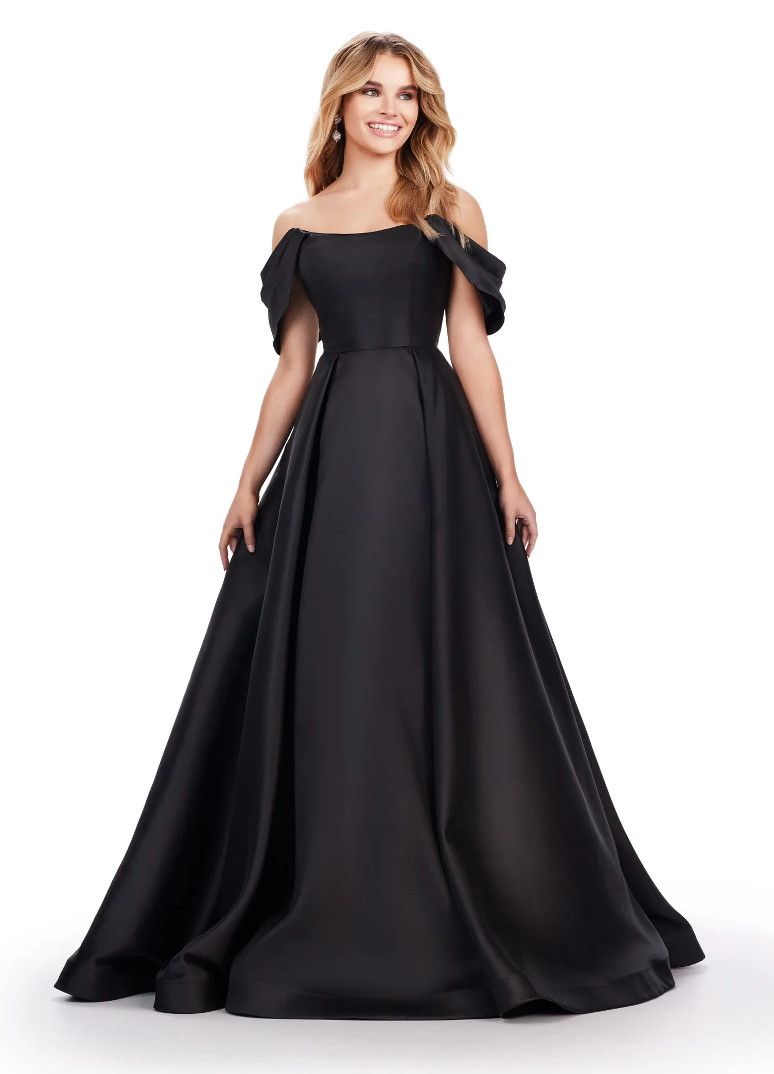 Ashley Lauren 11544 Long off the Shoulder Ballgown Prom Dress Formal Evening Gown Mikado