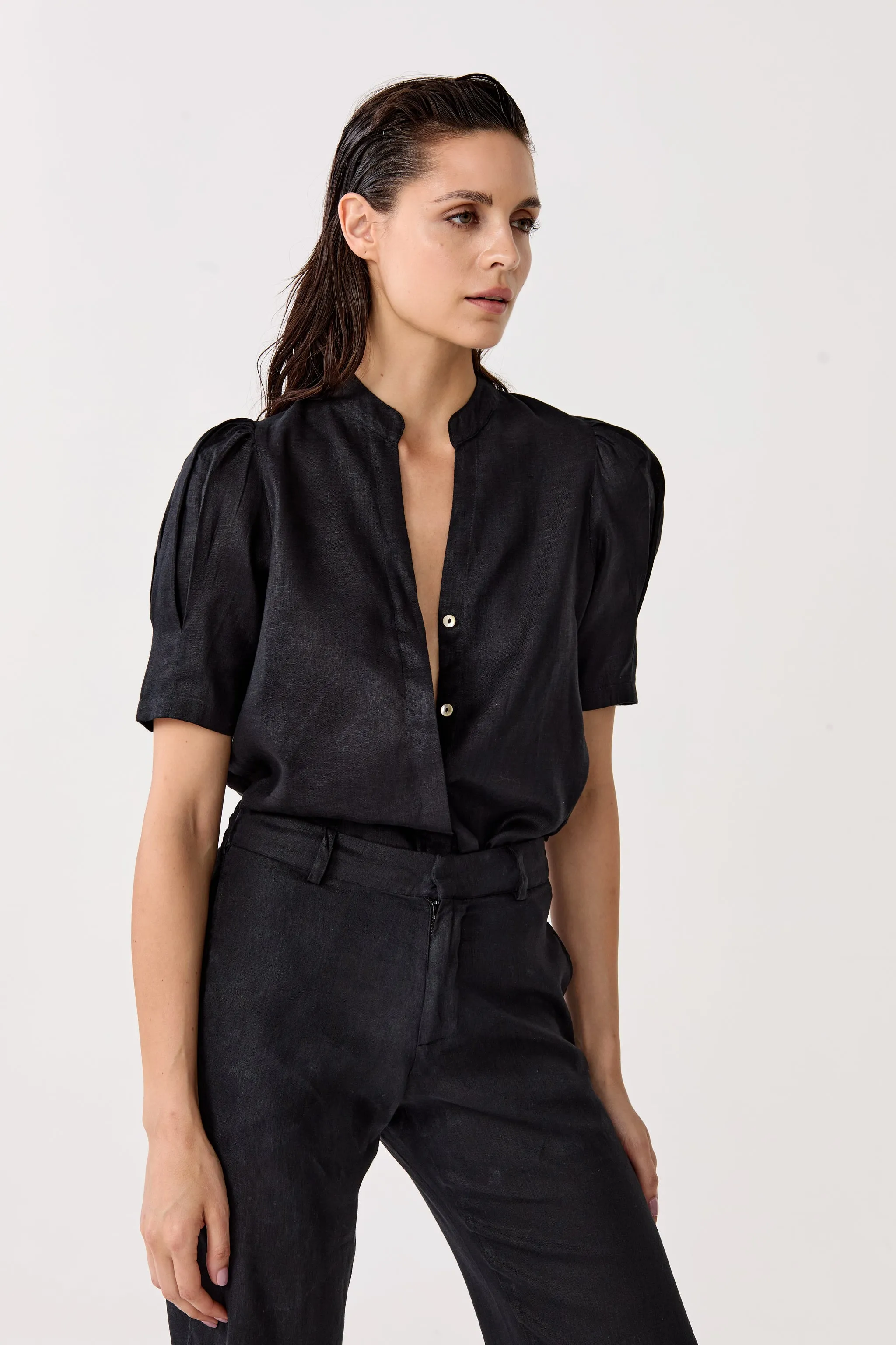 Athina Linen Shirt - Black