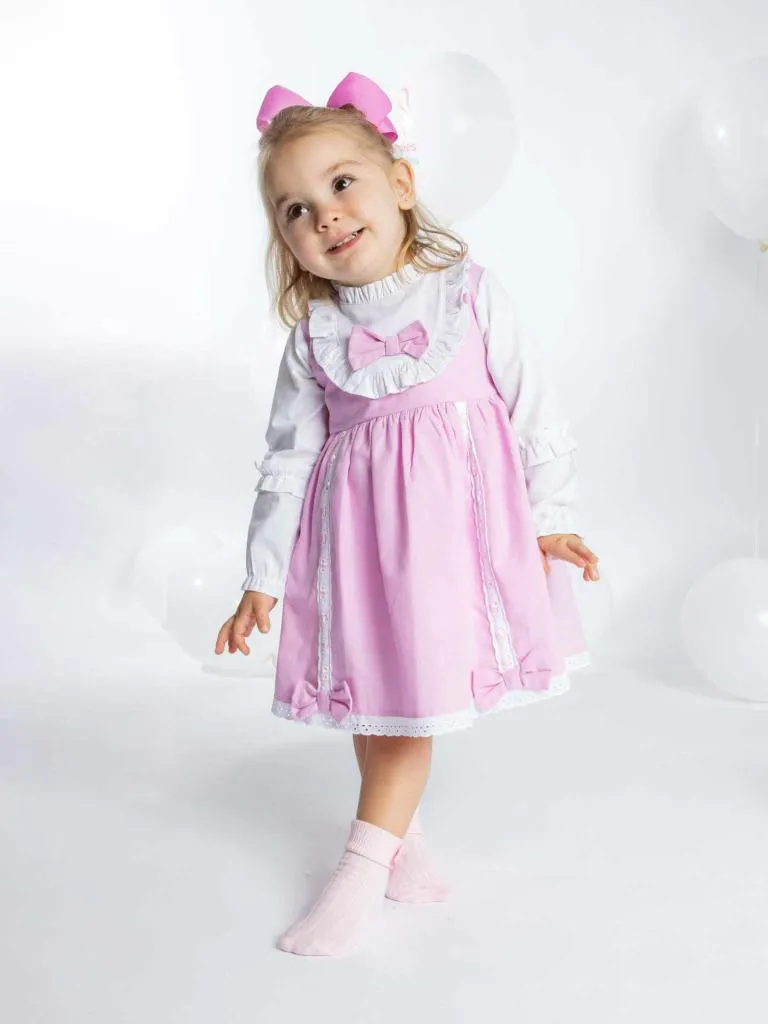 Baby Girl Lucia Collection Dress with Bows and Frilly long sleeve -  Lilac