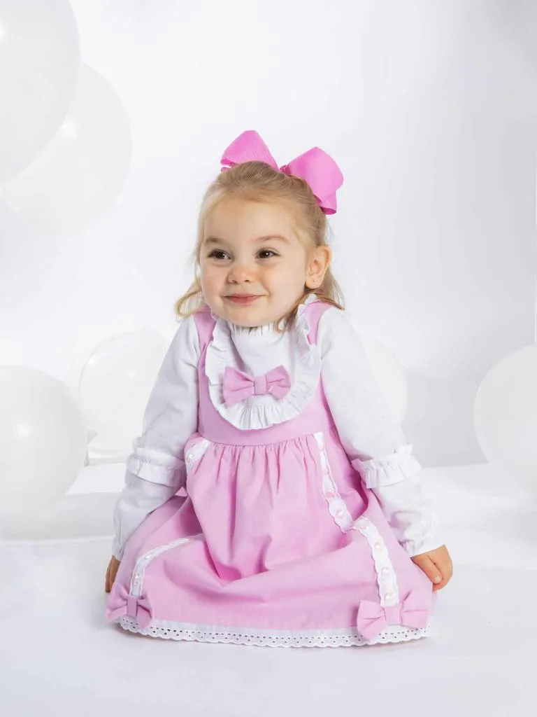 Baby Girl Lucia Collection Dress with Bows and Frilly long sleeve -  Lilac