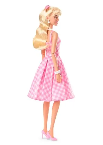 Barbie the Movie Doll Margot Robbie Pink & White Gingham Dress Chain Necklace