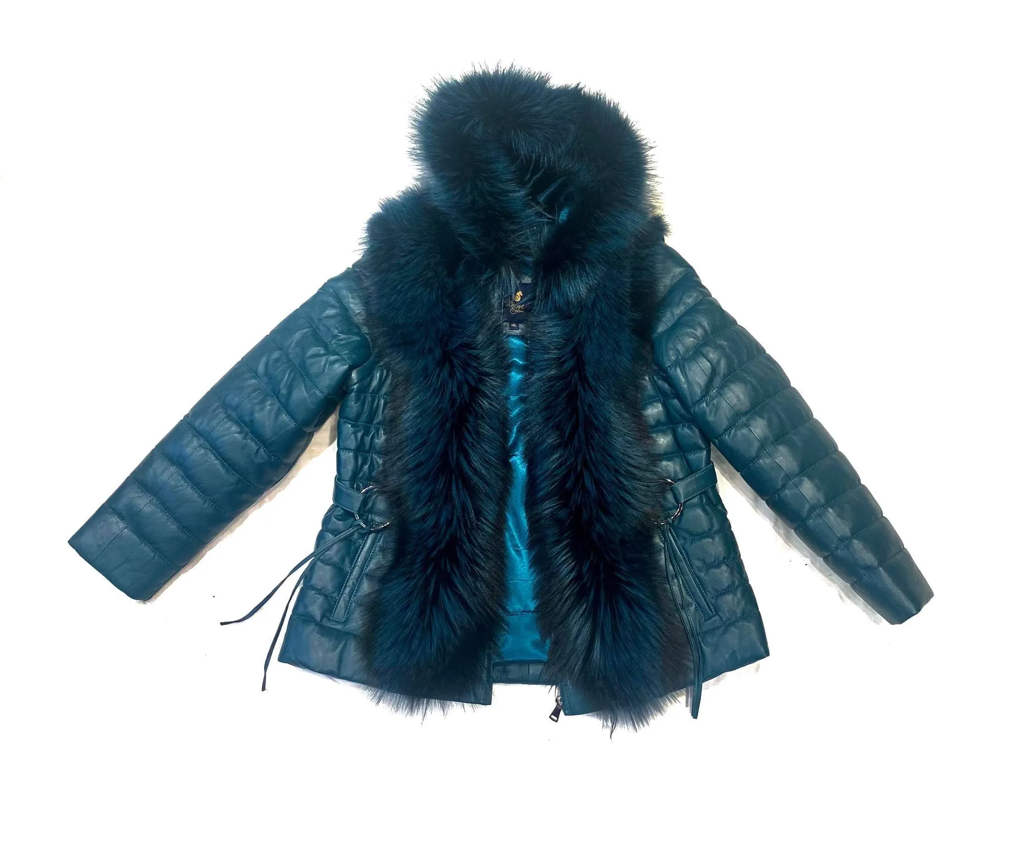 Barya NewYork Women Turquoise Lambskin Fox Fur Coat