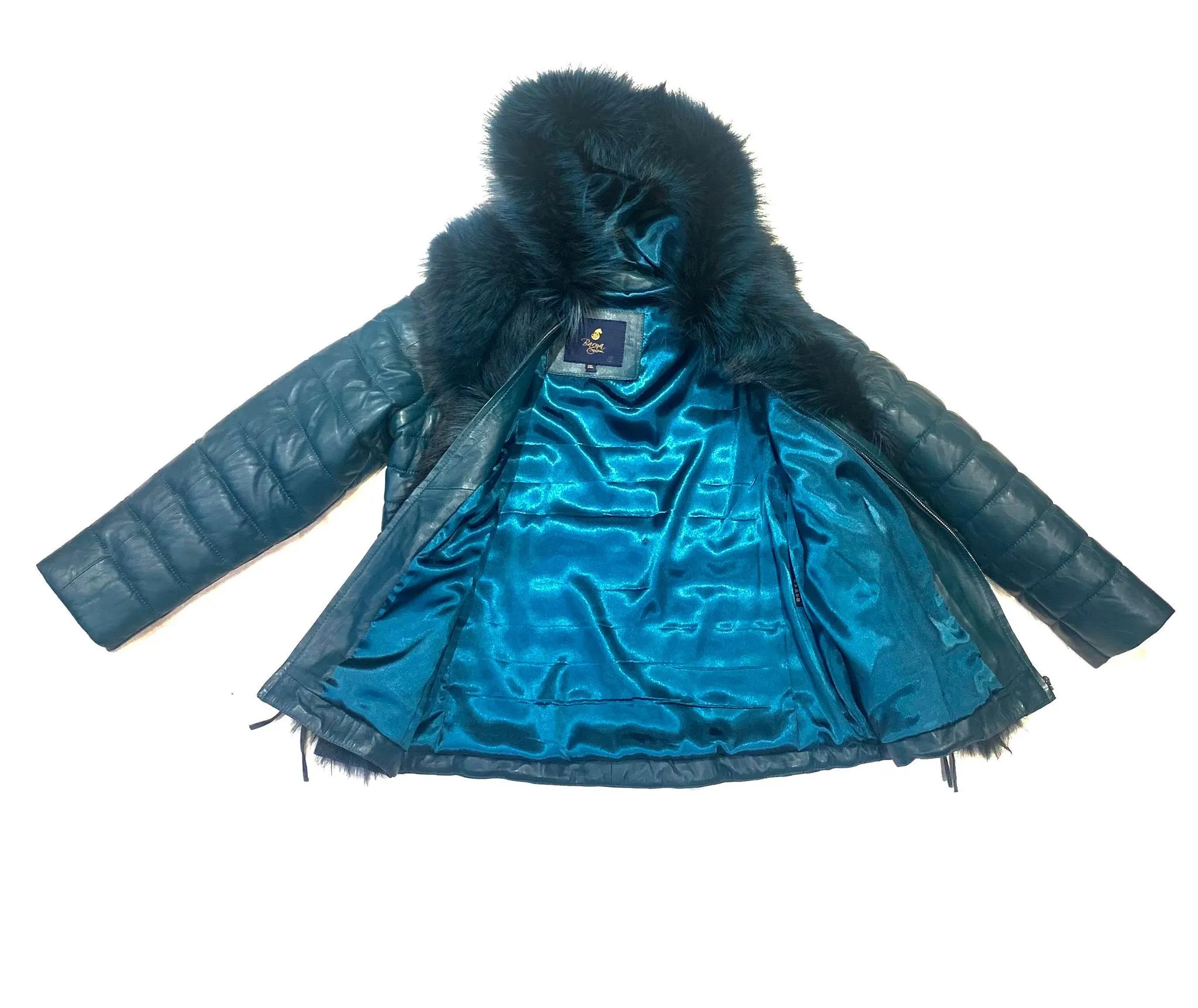 Barya NewYork Women Turquoise Lambskin Fox Fur Coat