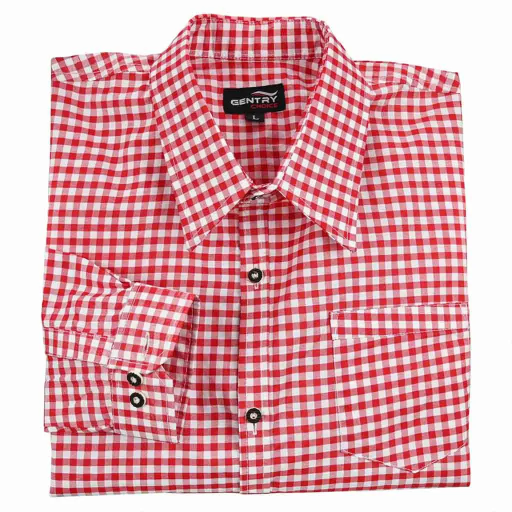 Bavarian Men Shirt Checked Red Berry