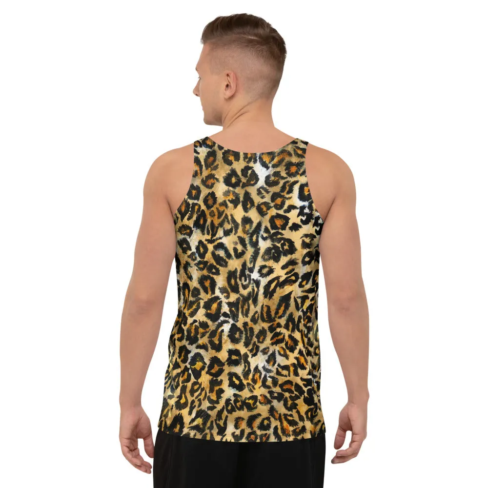 Beige Leopard Unisex Tank Top, Brown Leopard Spots Animal Print Men's or Women's Tanks-Made in USA/EU