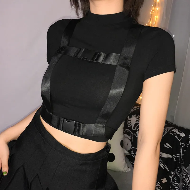 Black Buckle Crop Top