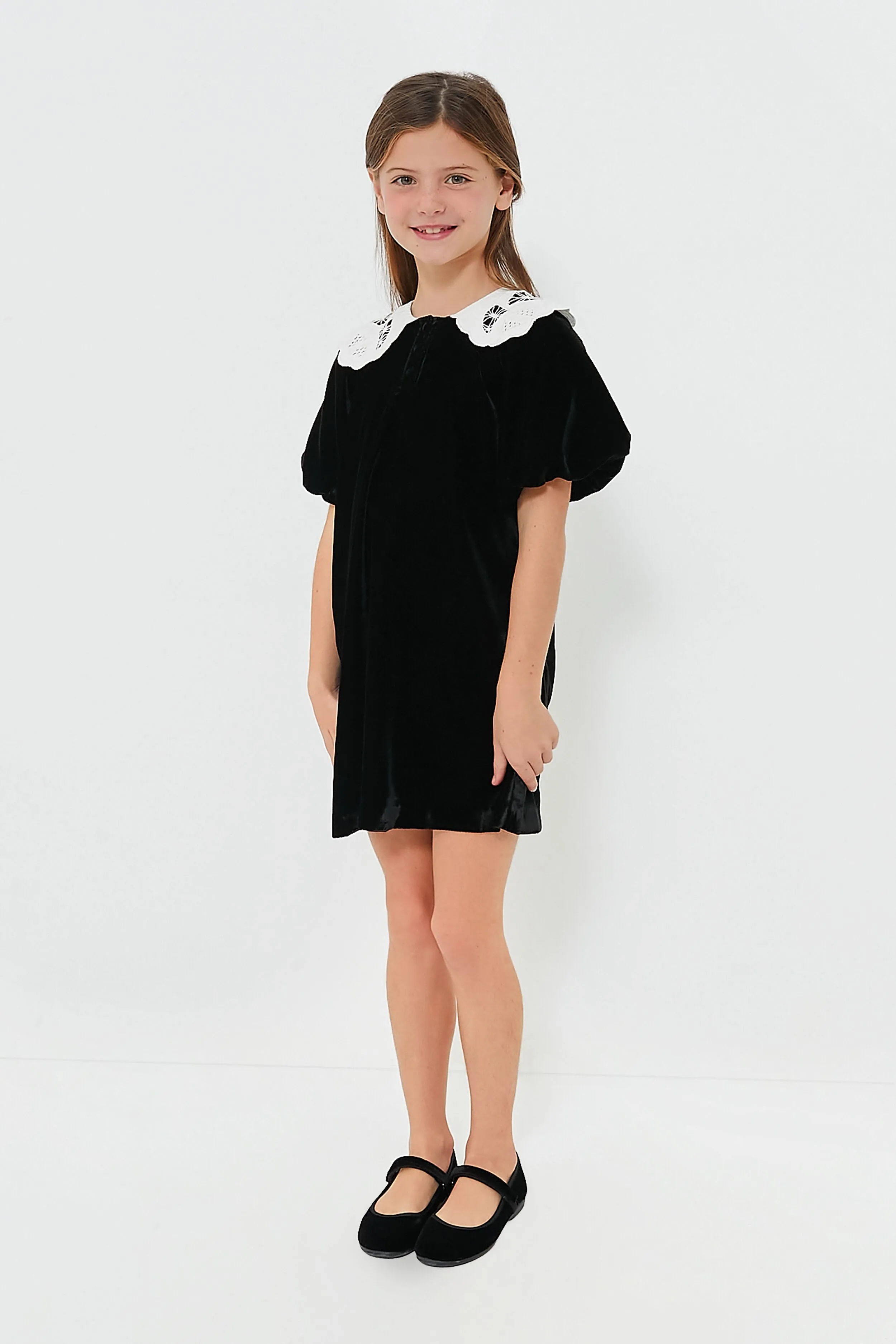 Black Eliana Embroidery Puff Sleeve Dress