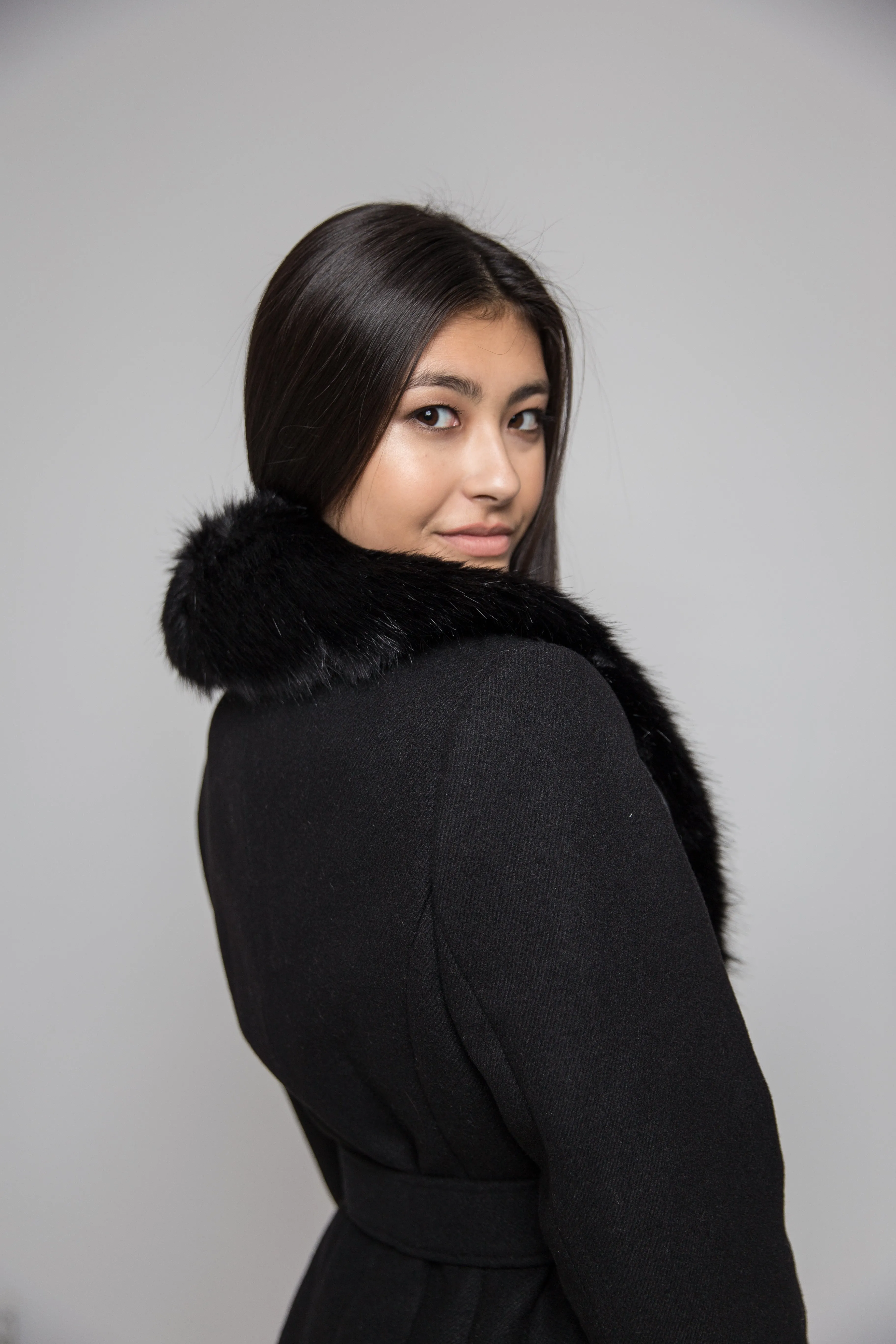 Black Faux Fur Collar Coat