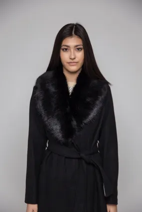 Black Faux Fur Collar Coat