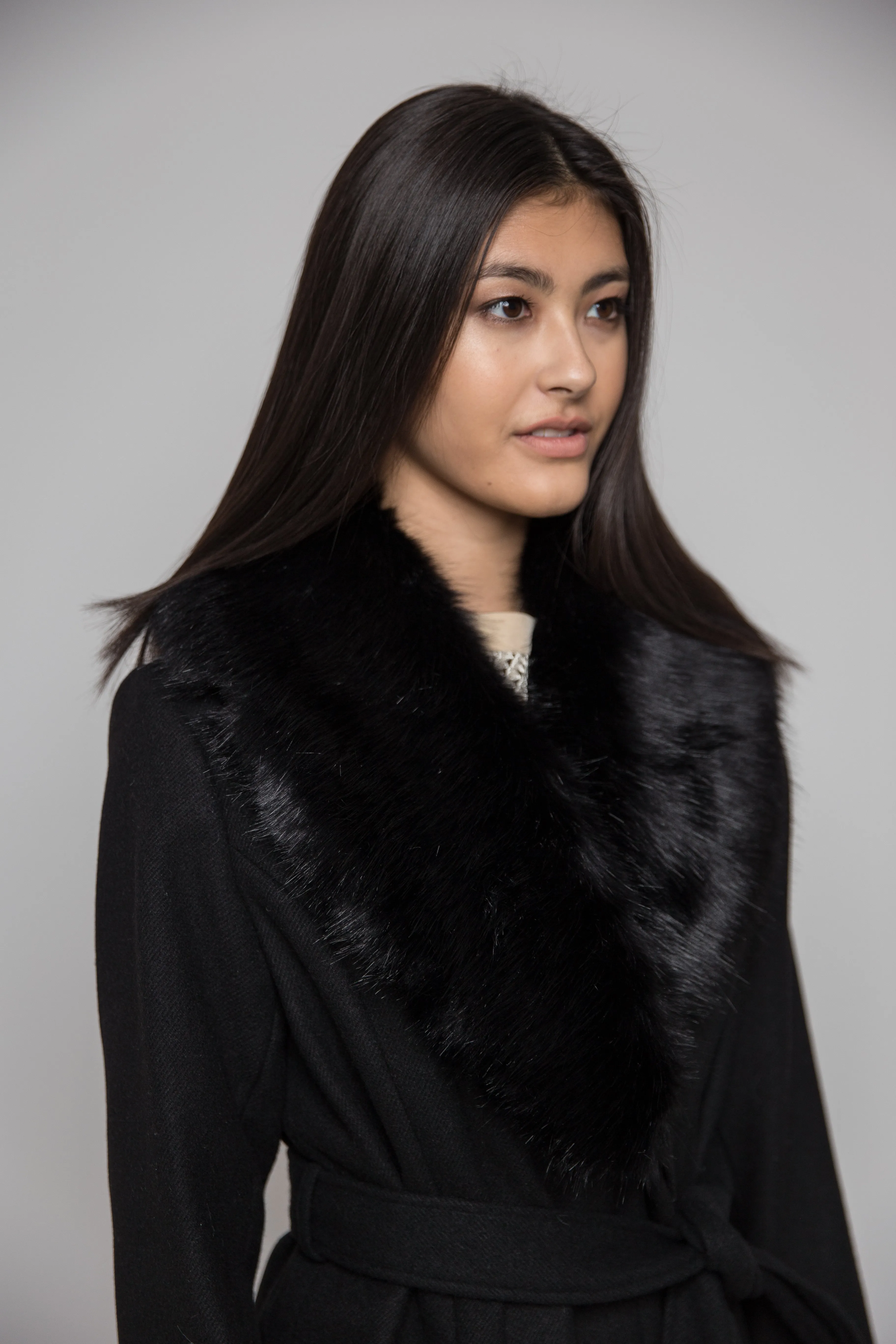 Black Faux Fur Collar Coat