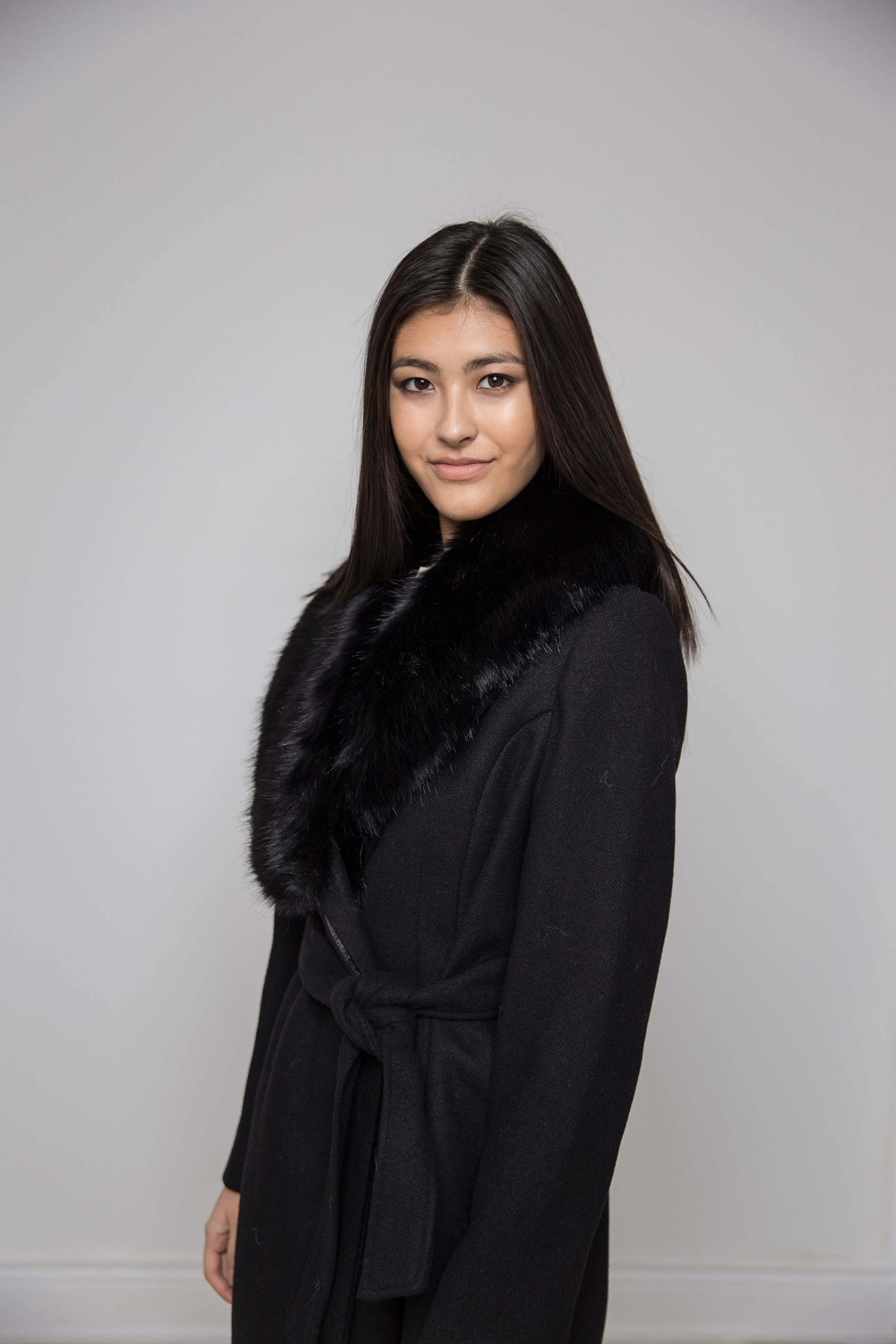 Black Faux Fur Collar Coat