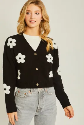 Black Floral Print Cardigan