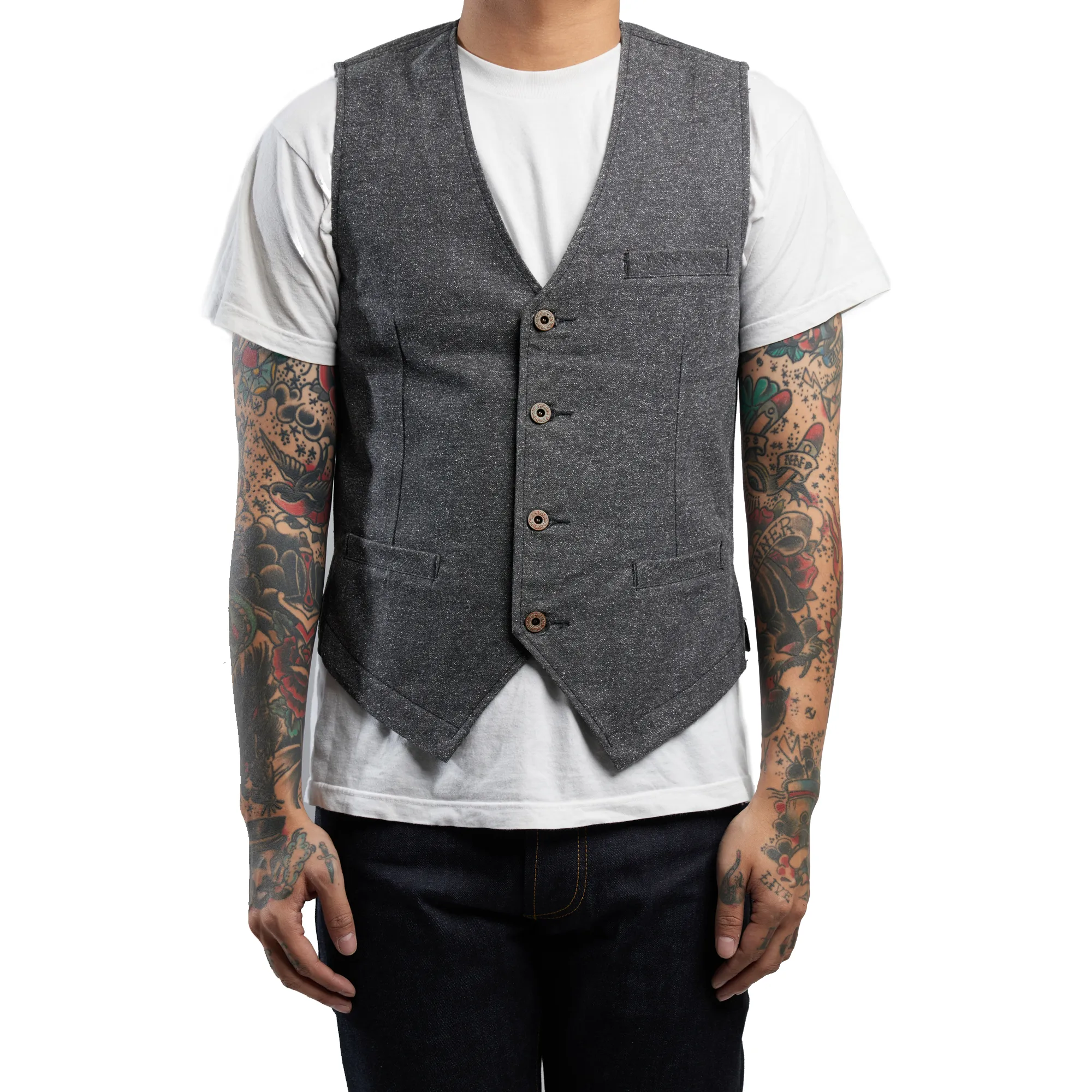 BLACK TWEED WORK VEST