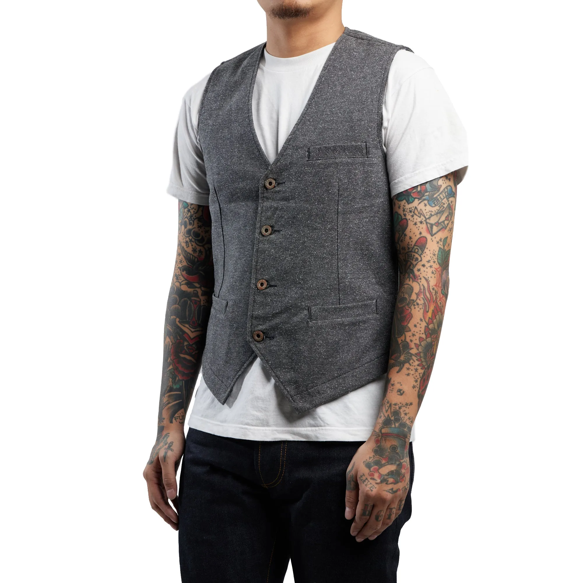 BLACK TWEED WORK VEST