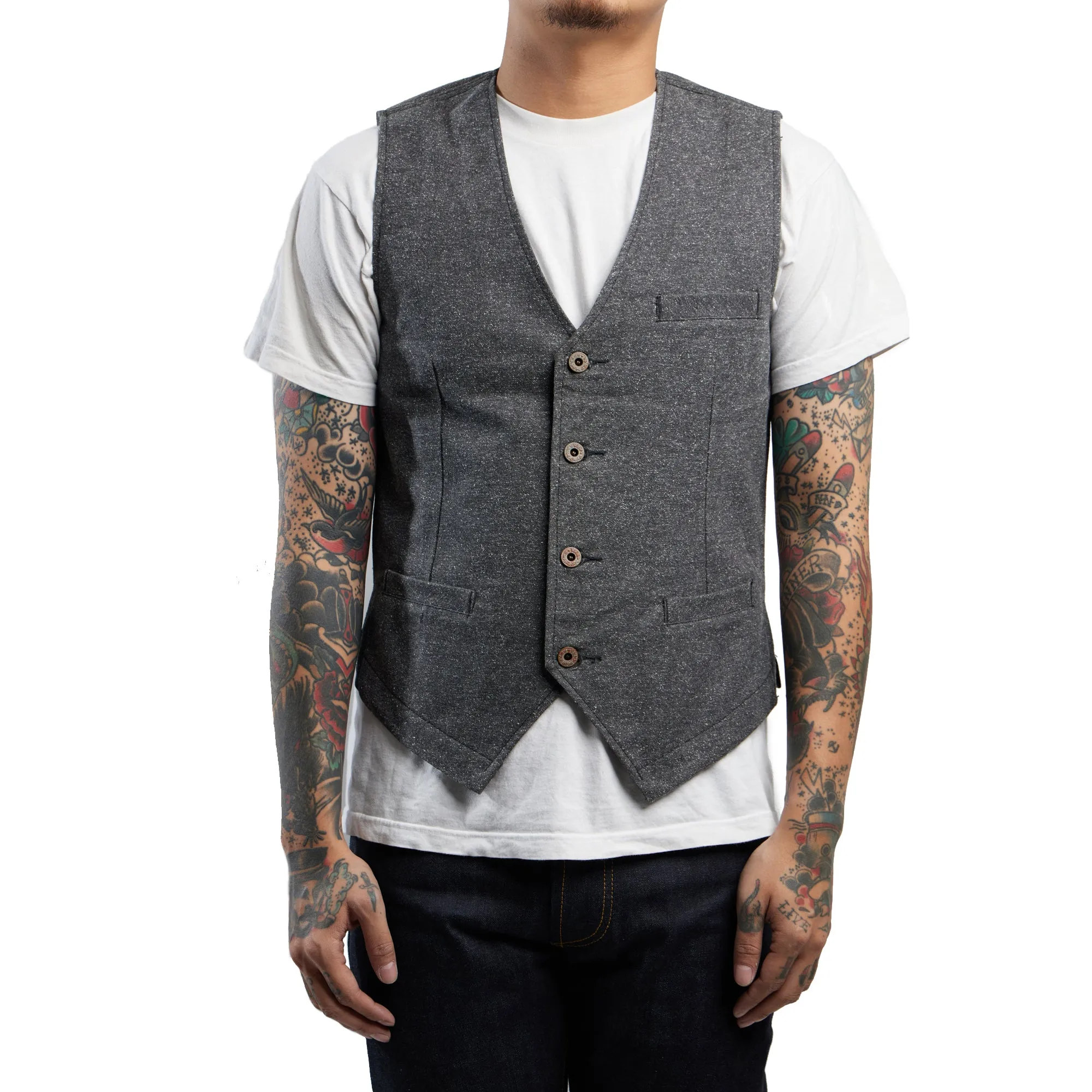 BLACK TWEED WORK VEST