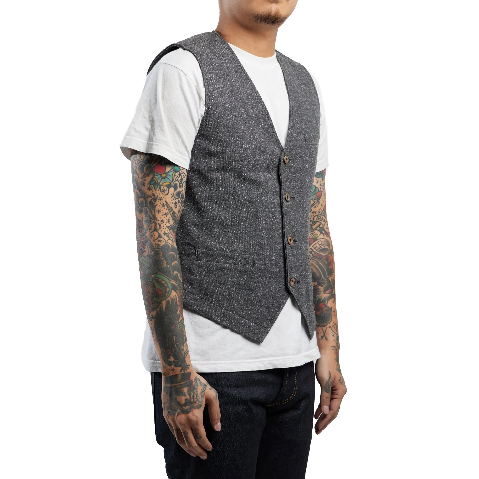 BLACK TWEED WORK VEST