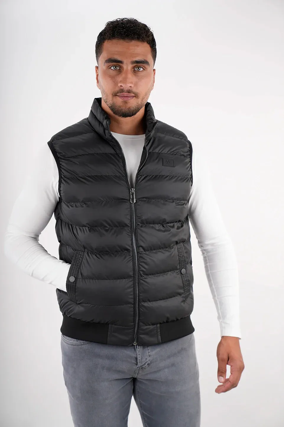 Black Vest Puffer With Side Pockets