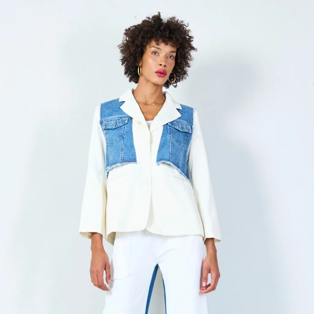 Blazer with denim vest overlay wholesale