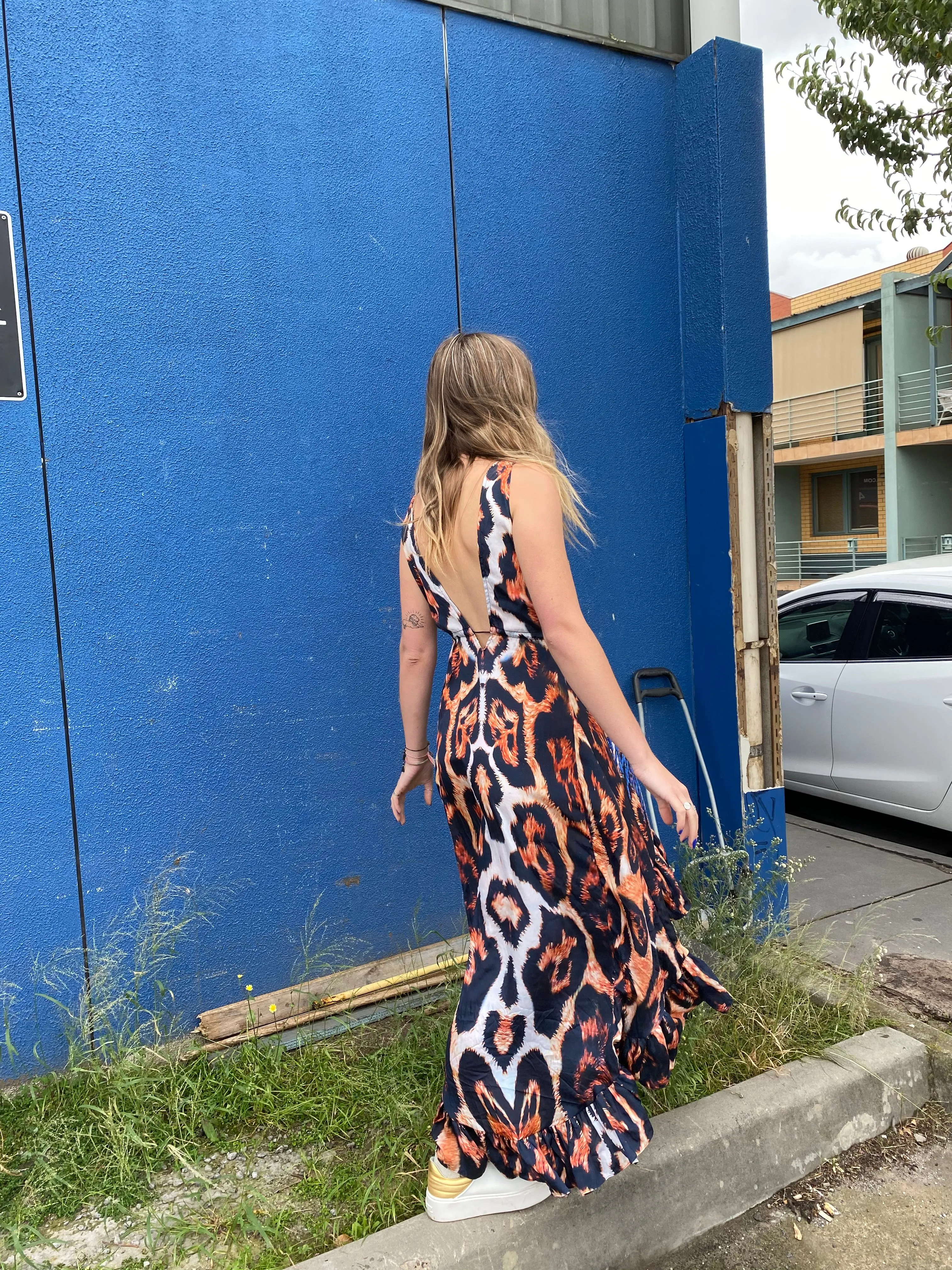 Blue Leopard Frill Dress