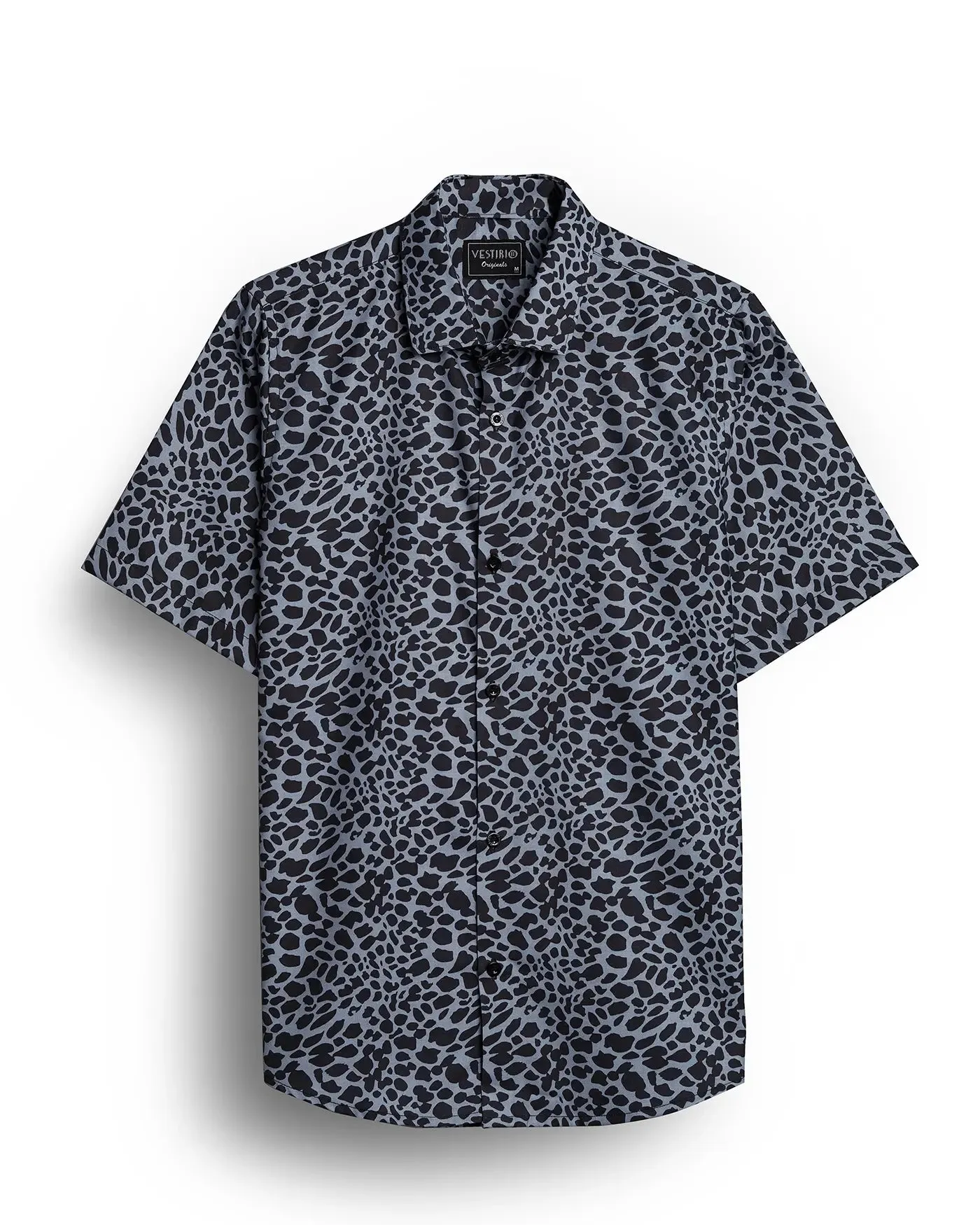 Blue leopard  half sleeve printed shirt for men