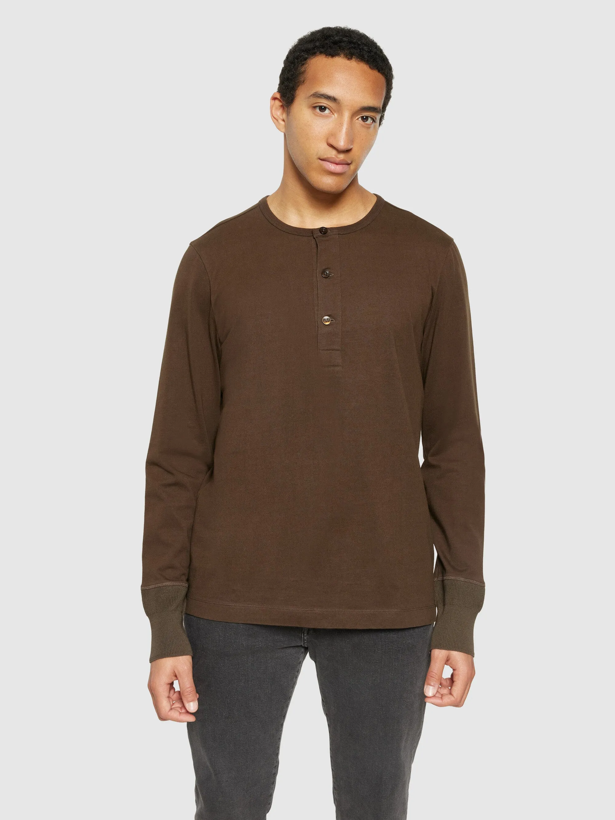 BO long sleeve henley - Regenerative Organic Certified™ - GOTS/Vegan - Demitasse (brown)