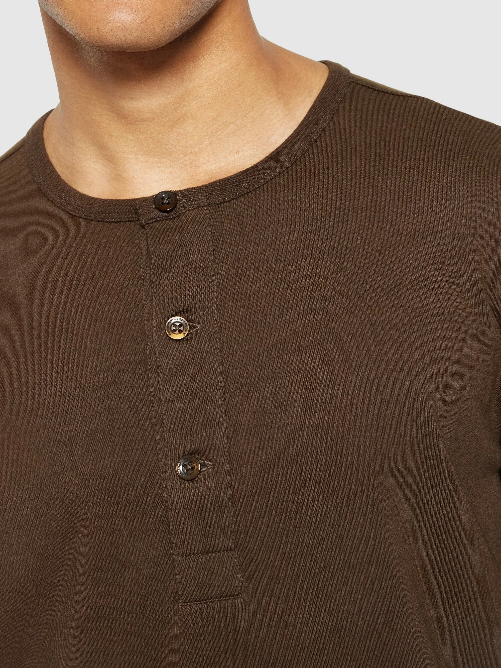 BO long sleeve henley - Regenerative Organic Certified™ - GOTS/Vegan - Demitasse (brown)