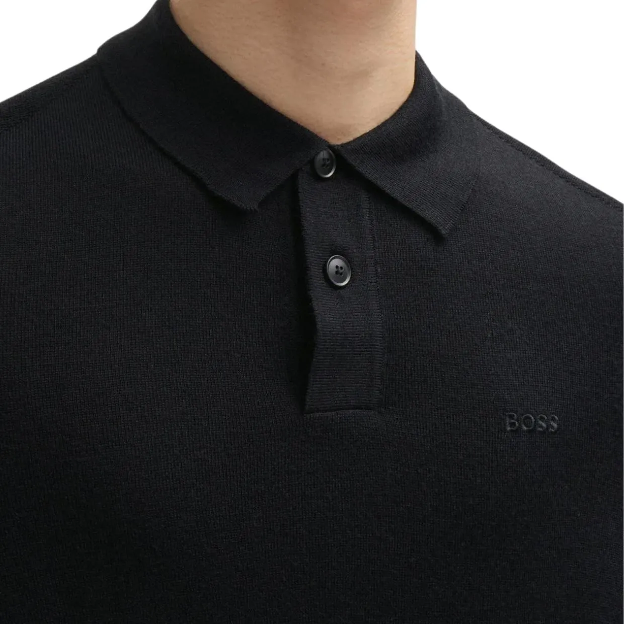 BOSS Wool Blend Black Polo Sweater