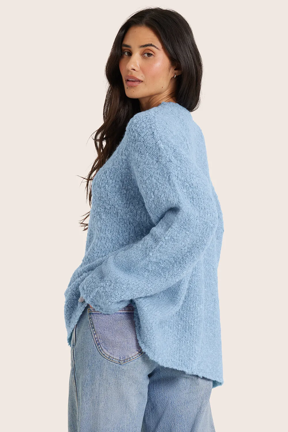 BOUCLÉ OVERSIZED CREWNECK SWEATER - IRIS