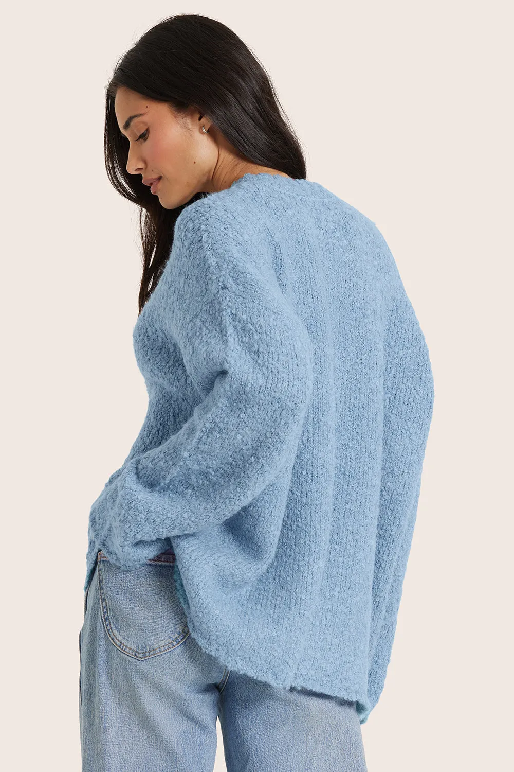 BOUCLÉ OVERSIZED CREWNECK SWEATER - IRIS