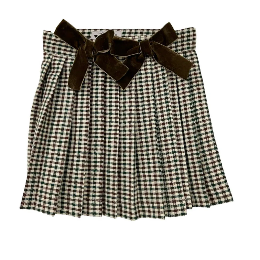 Brown and green vichy pleated skirt Ref: 23639