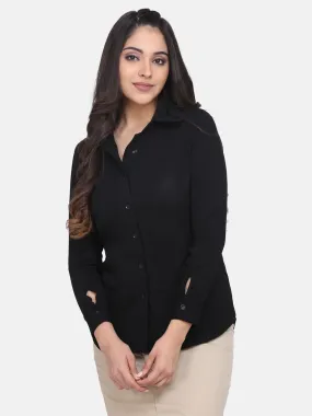 Button Women's Detailed Collared Shirt - Black