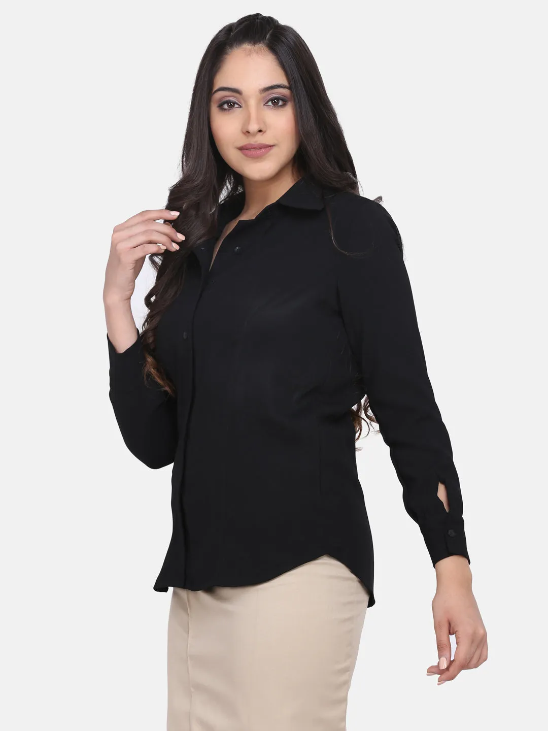 Button Women's Detailed Collared Shirt - Black