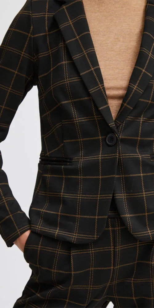 B.Young Plaid Ponte Blazer